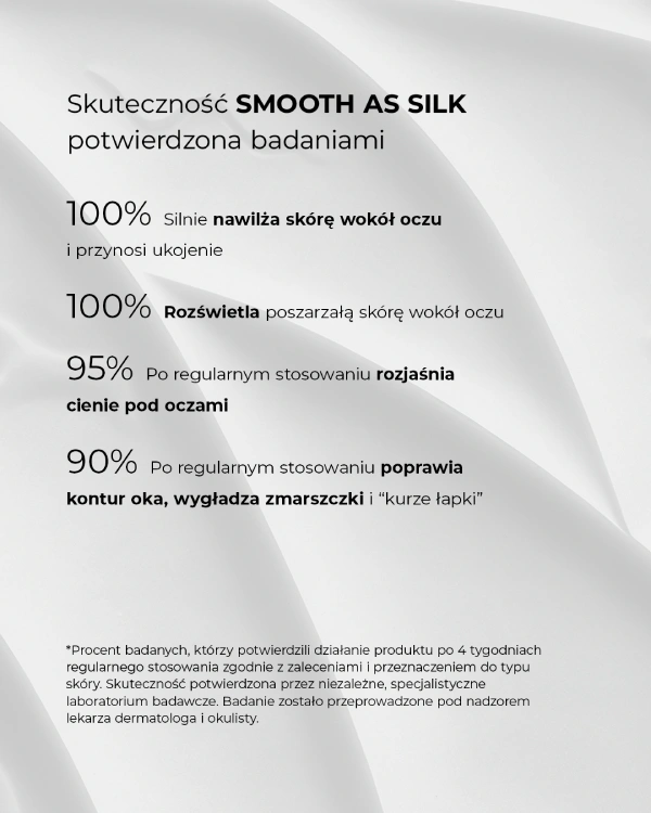 Infografika z procentowymi wnioskami z badań kremu SMOOTH AS SILK na tle kremowej konsystencji