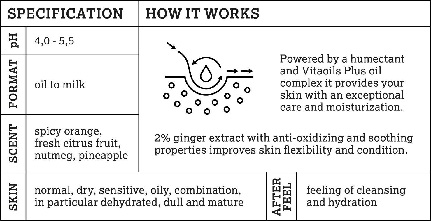 moisturizing-transforming cleansing oil with 2% ginger extract and vitamin E