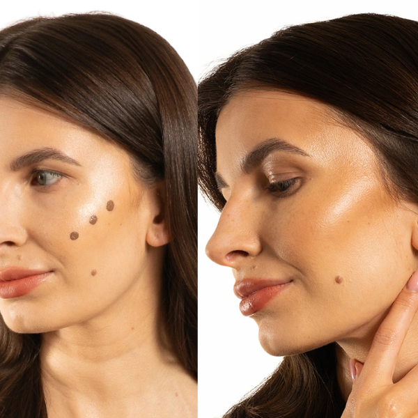 Efekt bronzera na twarzy brunetki