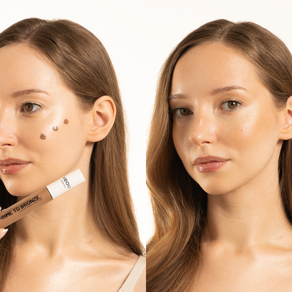 Efekt bronzera na twarzy ciemnej blondynki