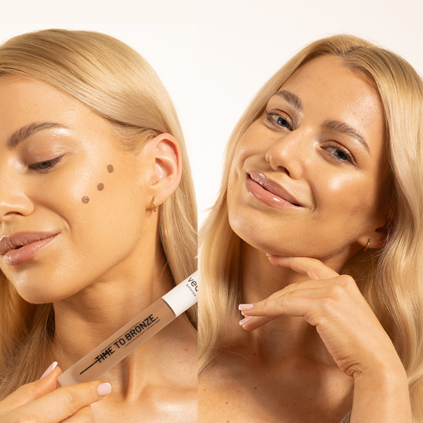 Efekt bronzera na twarzy blondynki