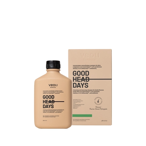 Cleansing and balancing shampoo for dandruff-prone scalp with 0.5% SymCalmin™, 0.5% piroctone olamine, 0.3% Defenscalp™, and melatonin GOOD HEAD DAYS