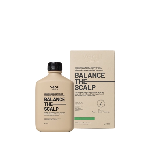 Oczyszczająco-regulujący szampon do skóry łojotokowej z 0,5% Defenscalp™, 1,4% kwasu glikolowego, 1% siarki koloidalnej i melatoniną BALANCE THE SCALP
