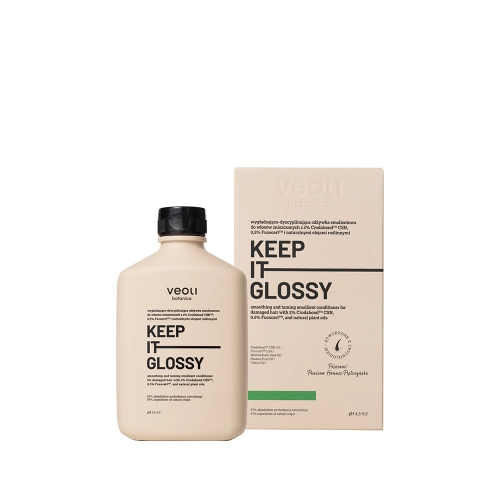 Wygładzająco-dyscyplinująca odżywka emolientowa do włosów zniszczonych z 2% Crodabond™ CSN, 0,5% Fucocert™ i naturalnymi olejami roślinnymi KEEP IT GLOSSY