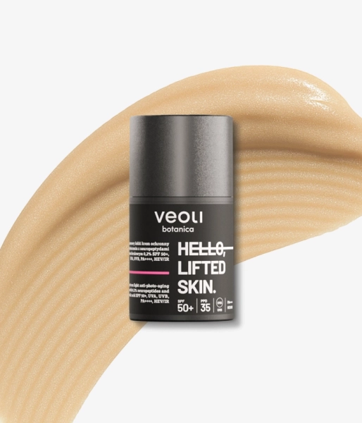 Broad-spectrum light anti-photo-aging cream with 0.2% neuropeptides and 0.2% ferulic acid SPF 50+, UVA, UVB, PA++++, HEV/IR HELLO, LIFTED SKIN