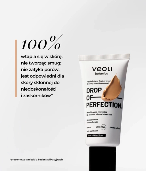 Smoothing and concealing BB cream for oily and combination skin 3.0 W Golden Beige DROP OF PERFECTION