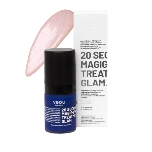 Rozświetlająco-liftingująco-naprawcze serum pod oczy i na powieki z kofeiną, peptydami, kwasem hialuronowym i kompleksem Beautifeye™️ 20 SECONDS MAGIC EYE TREATMENT GLAM