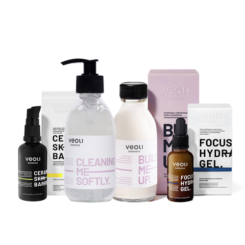 Zestaw łagodząco-odbudowujący dla skóry suchej i wrażliwej CLEANING ME SOFTLY + BUILD ME UP + FOCUS HYDRATION GEL + CERAMIDE SKIN BARRIER