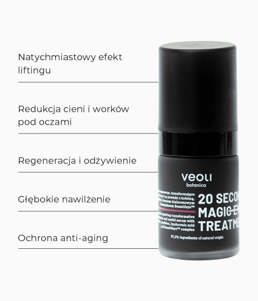 Liftingująco-naprawcze, transformujące serum pod oczy i na powieki z kofeiną, peptydami, kwasem hialuronowym i kompleksem Beautifeye™ 20 SECONDS MAGIC EYE TREATMENT