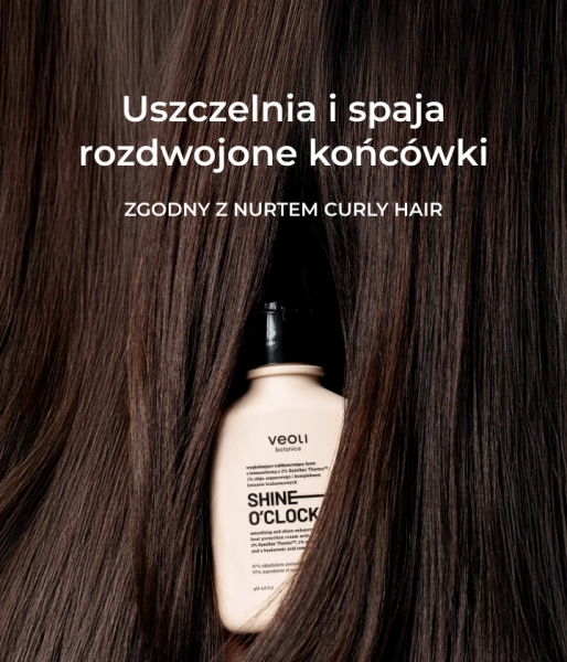 Smoothing and shine-enhancing heat protection cream with 2% SymHair Thermo™, 1% argan oil, and a hyaluronic acid complex SHINE O’CLOCK