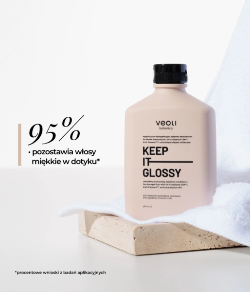 Smoothing and taming emollient conditioner for damaged hair with 2% Crodabond™ CSN, 0.5% Fucocert™, and natural plant oils KEEP IT GLOSSY