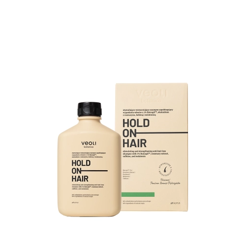 Stymulująco-wzmacniający szampon zapobiegający wypadaniu włosów z 1% Baicapil™, ekstraktem z rozmarynu, kofeiną i melatoniną HOLD ON, HAIR!