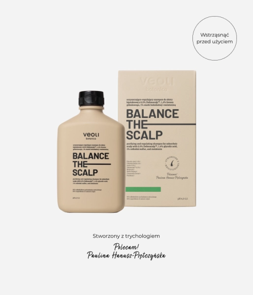 Purifying and regulating shampoo for seborrheic scalp with 0.5% Defenscalp™, 1.4% glycolic acid, 1% colloidal sulfur, and melatonin BALANCE THE SCALP