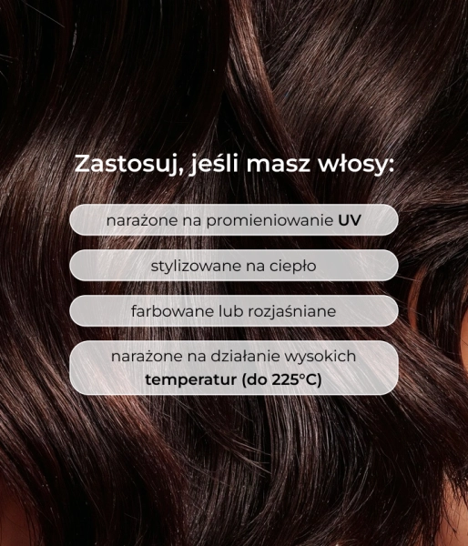 Smoothing and shine-enhancing heat protection cream with 2% SymHair Thermo™, 1% argan oil, and a hyaluronic acid complex SHINE O’CLOCK