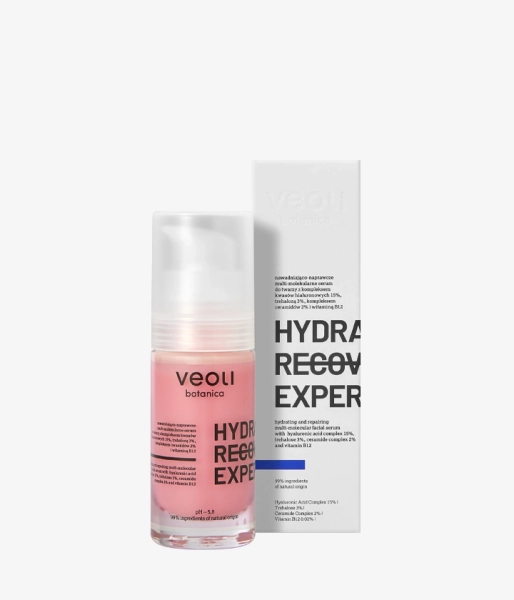 Hydrating and repairing multi-molecular facial serum with hyaluronic acid complex 15%, trehalose 3%, ceramide complex 2% and vitamin B12 HYDRA RECOVERY EXPERT