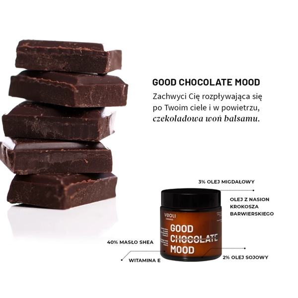 Wegańska świeca do masażu z 40% masłem Shea i witaminą E GOOD CHOCOLATE MOOD