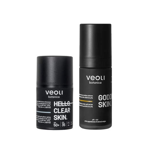 A photo-protection and skin-tone evening set for blemish-prone skin