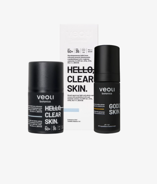 A photo-protection and skin-tone evening set for blemish-prone skin