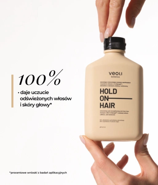 Stymulująco-wzmacniający szampon zapobiegający wypadaniu włosów z 1% Baicapil™, ekstraktem z rozmarynu, kofeiną i melatoniną HOLD ON, HAIR!