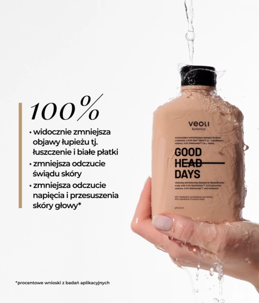 Cleansing and balancing shampoo for dandruff-prone scalp with 0.5% SymCalmin™, 0.5% piroctone olamine, 0.3% Defenscalp™, and melatonin GOOD HEAD DAYS