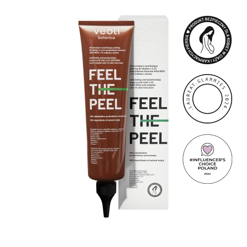 Exfoliating and moisturizing scalp scrub with 3.2% AHA/BHA acid complex and 1% aloe juice FEEL THE PEEL